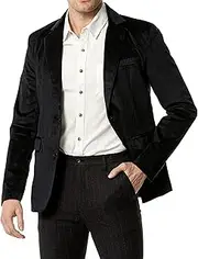 [SWJGLITTR] Mens One Button Velvet Blazer Solid Slim Fit Dinner Prom Suit Jacket Wedding Party Dinner Tuxedo Coat, Black, Large