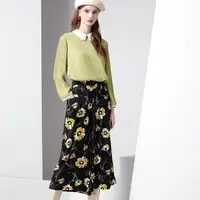 在飛比找momo購物網優惠-【JIN HWA 今譁】時尚優雅精品印花高質感修身寬褲裙T6