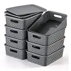 [ 8 Pack ] Plastic Storage Baskets With Lids, Small Pantry Organization,