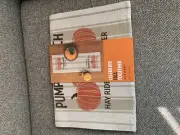 Fall Farm Raised Pumpkin Patch Hayride Lined Burlap Table Runner 36 X 13 NEW