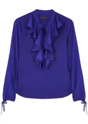 High Triumphant Ruffled Satin Blouse - Blue - 48 (UK16 / XL) 48 (UK16 / XL)