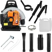 JENPECH 63CC Gas Backpack Leaf Blower, 2-Stroke Engine 6800r/min Cordless Leaf Blower for Lawn Care Snow Blower Leaf Volume, 1.7L Fuel Tank Blower for Road Cleaning Orange All Year Round