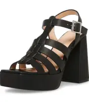 Womens 9.5 Madden Girl Black Paris Chunky Heel Sandals 4.5 Inch Heel Platform