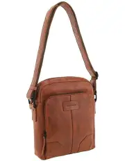 [PIERRE CARDIN] Italian Leather Slim Vintage Crossbody Bag in Cognac