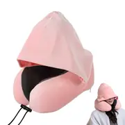 Hooded Travel Pillow with 3D Eye Masks Memory Foam Neck Pillow for Airplane Sleeping