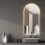 EMITTO 50X90cm LED Lighted Bathroom Mirror, Wall-Mounted Arched Vanity Wall Mirror with Dimmable Touch Control, Anti-Fog, and Plug-in Design for Modern Home Decor