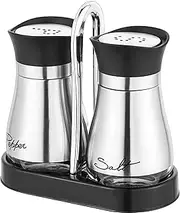 FYJIDY Salt and Pepper Shakers Set, 201 Stainless Steel Bracket, electroplated Handle, Stainless Steel Glass Bottle Dispenser, for Table, RV, Camp, BBQ, (2 PCS)