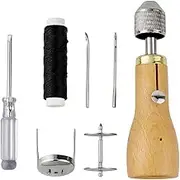 Oshhni Leather Sewing Awl Set Stitching Awl Lightweight Hand Sewing Tools Repair Stitch Tool with Waxed Thread for Bags Tarps Shoes, A