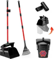 Pooper Scooper Swivel Bin and Rake with 60 Waste Bags, Heavy Duty Dog Poop Scoop