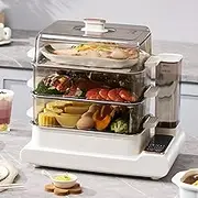 Three-Layer Food Steamer 24l 1500w, with 24h Booking, 10 Modes Fast Heating Vegetable Steamers, for Veggies, Meats, Rice