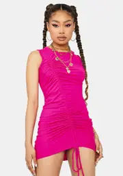 Fuchsia Ride This Feeling Ruched Tank Dress