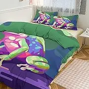 Quilt Set 3-Piece - Ultra-Soft Thickened Bedding Set, Green Frog Pattern Bedspread + 2 Pillowcases, Lightweight Double-Sided Quilt Cover for Home/Hotel/Gifts 90"x90"