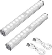 SZMDLX Motion Sensor Closet Lights, Under Cabinet Lights, USB Rechargeable, 14 LED Night Light Bar Portable Wireless Nightlight for Wardrobe Stair Step Kitchen, Stick-on with Magnetic Strip (2 Pack)