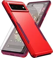 [Asuwish] Phone Case for Google Pixel 6 with Tempered Glass Screen Protector Cover and Slim Thin Hybrid Full Body Protective Mobile Dual Layer Back Cell Accessories Pixel6 Pixle Six Women Men Red