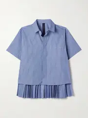 [Sacai] Sacai - Layered Pleated Pinstriped Poplin Shirt - Blue - 3 3 Blue