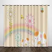 Exquisite Kids Blackout Curtains Rainbow Elephant Cute Little bee 55x63 Inch Bedroom Eyelet Thermal Insulated Room Darkening Printed Curtains for Nursery,Set of 2 Panels