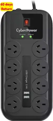8 Outlet Power Board 2 USB Ports Surge Protection EMI RFI Filtration 2M Cable