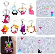 Voyyphixa 71 PCS Silicone Resin Earring Molds with Hole Bear Jewelry Resin Molds Cat Bunny Chicks Shape Epoxy Silicone Casting Moulds for Jewelry Pendant Necklace Ornament Studs