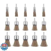Rocaris 15 Pack Brass Coated Wire Brush Wheel and Cup Brush Set with 1/4-Inch