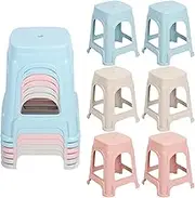 PAPABA 6Pcs Stackable Classroom Stools, Plastic Teacher Chair, Indoor Outdoor Flexible Seating Decorative Stools, Round Classroom Chairs for Home Office School (2Pcs Pink+2Pcs Light Blue+2Pcs Khaki)
