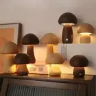 Mushroom Table Lamp Wood Desk Light LED Dimmable with Touch Switch 3000K