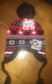 Kids Disney MINNIE MOUSE Knit Beanie Hat Pom Black Fleece Lined NWT +Magic Towel