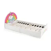 Giantex Wood Bed Base Twin Size Kids Bed Frame w/Unicorn Pattern Sleep Platform White