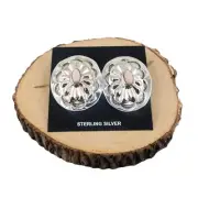 Native American Concho Stud Earrings, Pink Conch Shell Navajo Handmade Jewelry