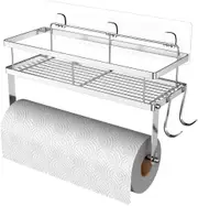 Paper Towel Holder with Shelf Storage, Adhesive Wall Mount 2-in-1 Basket Organizer