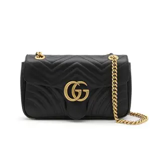 【WEEKEND】 GUCCI GG Small Marmont 皮革 中款 肩背包 黑色 443497