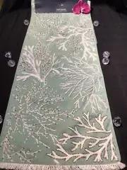 TAHARI embroidered beaded table runner 14 x 54 Sea corals white green beach