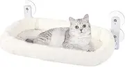 Foldable Cat Window Perch - Luxurious Cat Hammock Bed, Space-Saving Cordless Cat Bed for Sunbathing with Rack, Washable, Fluffy White Mat, Ideal for Kittens and Large Cats