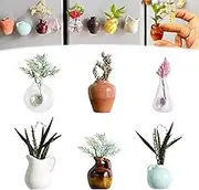 6PCS Mini Ceramic Vase Magnets for Fridge Magnetic Vases Refrigerator 3D Flower Cute Plant (6PCS-B)