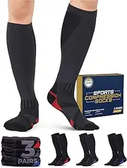 [Pembrook] 3 Pairs Compression Socks 20-30 mmHg - Compression Socks for Women and Men | Running, Athletic, Travel, Nurses