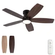 42 inch Ceiling Fans with Lights and Remote,Flush Mount Black Ceiling Fan,Mem...
