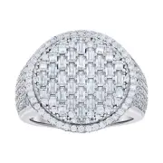 Sterling Silver Moissanite Men's Halo Cluster Pinky Ring 3.57 Ct | Sizes 8 to 10