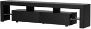Artiss LED TV Unit Cabinet Entertainment Units, 200cm Stand Table Cabinets Open Storage Shelf Organiser Cupboard Home Living Room Bedroom Furniture, High Gloss 4 Flashing Modes Black