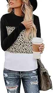[BMJL] Women's Casual Cute Shirts Leopard Print Tops Basic Short Sleeve Soft Blouse