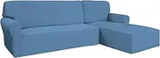 [Easy-Going] Stretch Sofa Slipcover 2 Pieces L-Shaped Sofa Cover Sectional Couch Cover for Living Room Jacquard Fabric Chaise Lounge Slipcover with Elastic Bottom for Dogs Kids Pets(Small,Light Blue)