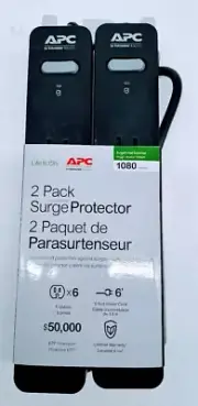 APC PE66DP 6-Outlet Surge Protector Power Strip 2-Pack, 1080 Joules, SurgeArrest