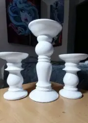 Candle Holders Set Of 3 - White Ceramic. 6, 6, & 10 Inches. New In Box