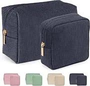 MAGEFY 2PCS Cosmetic Bags for Women Small Makeup Bag for Purse Corduroy Makeup Pouch Travel Makeup Bag with Metal Zipper Make Up Bag for Travelling (Dark Gray)