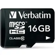 Verbatim 44082 Premium microSDHC Memory Card 16GB + adapter Class 10 with the SD adaptor. [44082]