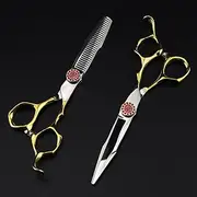 Hair Cutting Shears, 6 Inch Professional JP440c Steel Red Gem d Haircut Thinning Barber Hair Cutting Shears Hairdresser Scissors