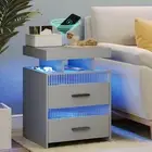 Dystler Grey Bedside Table with Charging Station: Nightstand with Drawers Night