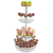 4-Tiered Cake Pop / Cupcake Stand, White Wooden Dessert Display- Darware