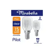 2 Pack Mirabella E14 15W Pilot Dimmable Clear Bulbs