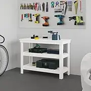 Work Bench White 110.5x50x80 cm Solid Wood Pine,Work Benches 18.27KG-823645