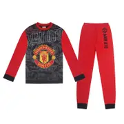 Manchester United FC Manchester United Boys Pyjamas Long Sublimation Kids OFFICIAL Football Gift Red/Black Cuff 13-14 Years