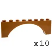 10x LEGO Bulk Arch 1x8x2 Raised Arch Medium Nougat
